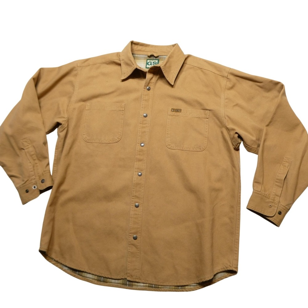 Guide Series Shirt Mens L Brown Canvas Flannel Lined Long Sleeve Snap Workwear